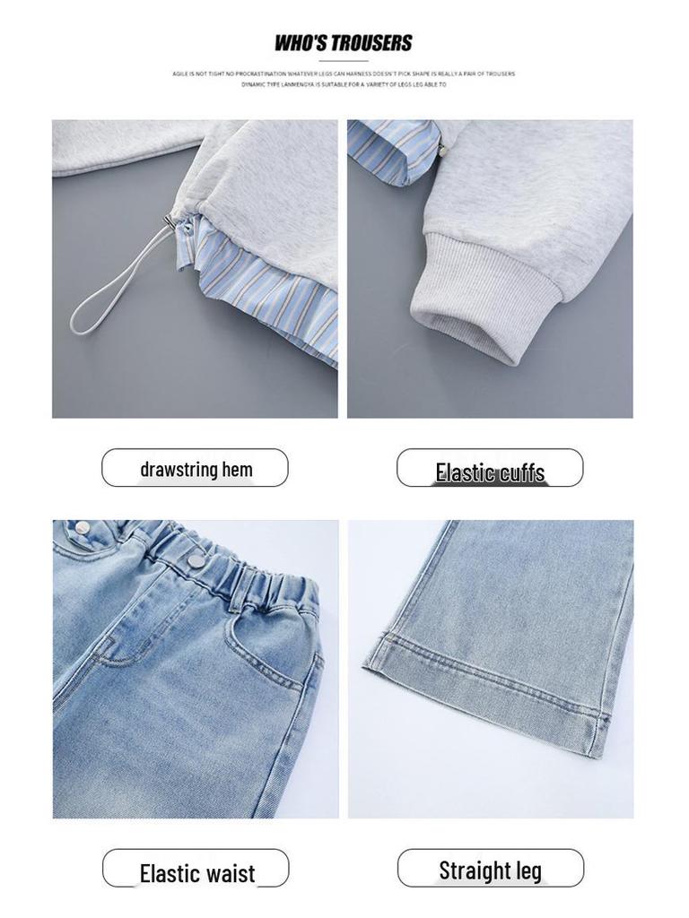 Girls' 2025 Autumn/Winter POLO-Style Two-Piece Sweatshirt for Middle Schoolers