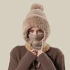 Womens Winter Knit Beanie With Integrated Neck Warmer Ear Protection Thick Fleece-Lined Foldable Cold Weather