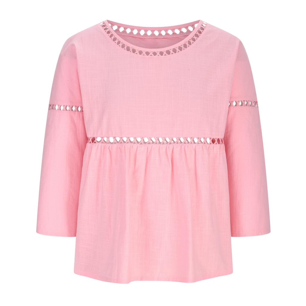 Fashion Hollow Out Blouses Spring Summer White Pink Women Blouse Casual Loose Sweet Lady Cotton Linen Tops