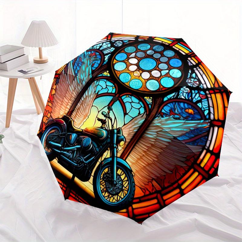 Buntes Motorrad-Kunstdruck: Einzigartige Wanddekoration für Ihr ZuhauseRegenschirm, Tragbarer 3-Fach-Regenschirm für Damen & Herren, Weihnachtsgeschenk ES153