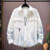 Men's White Gradient Denim Jacket Letter Print Casual Oversized Streetwear Coat