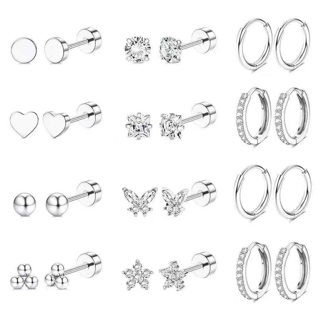 Pairs Stainless Steel Flatback Tragus Stud Earrings for Men Women Screwback Cartilage Helix Barbell Piercing Earrings Stud Set
