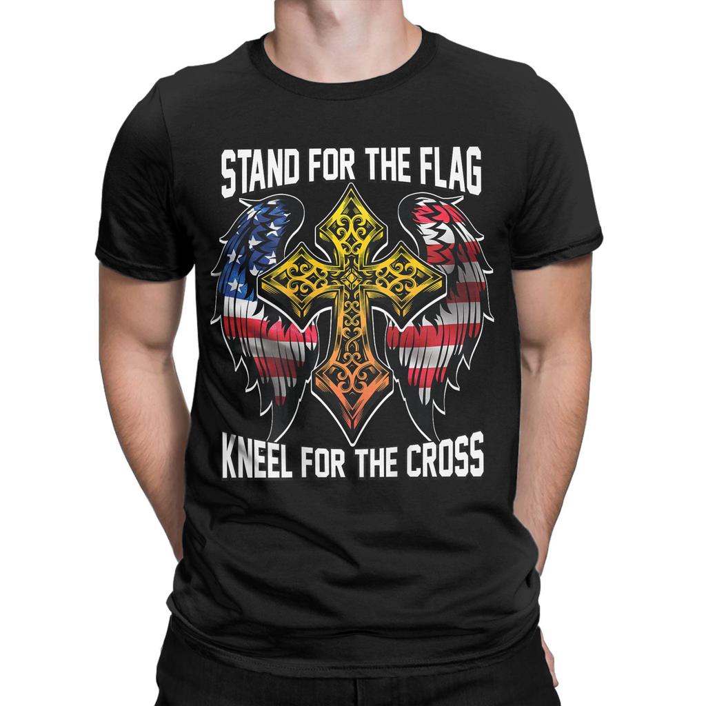 Stand For The Flag Kneel For The Cross Men's T Shirts Veteran's Day Novelty Tees Short Sleeve T-Shirt Cotton Gift Merchandise
