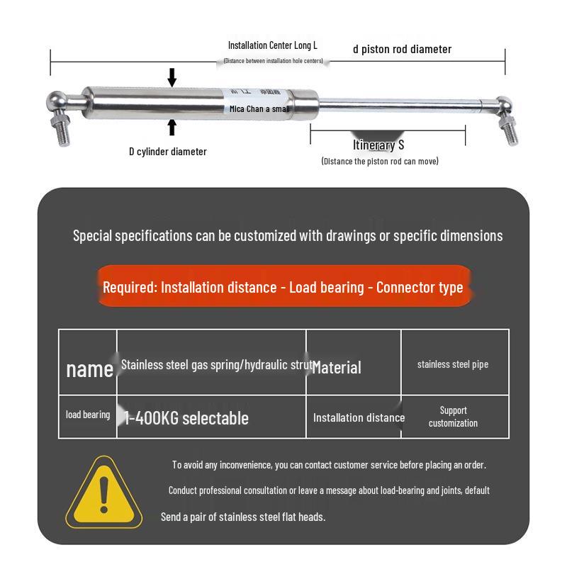 304 Stainless Steel Gas Spring Support Rod for Medical Machinery, Yacht Doors, and Cabinets