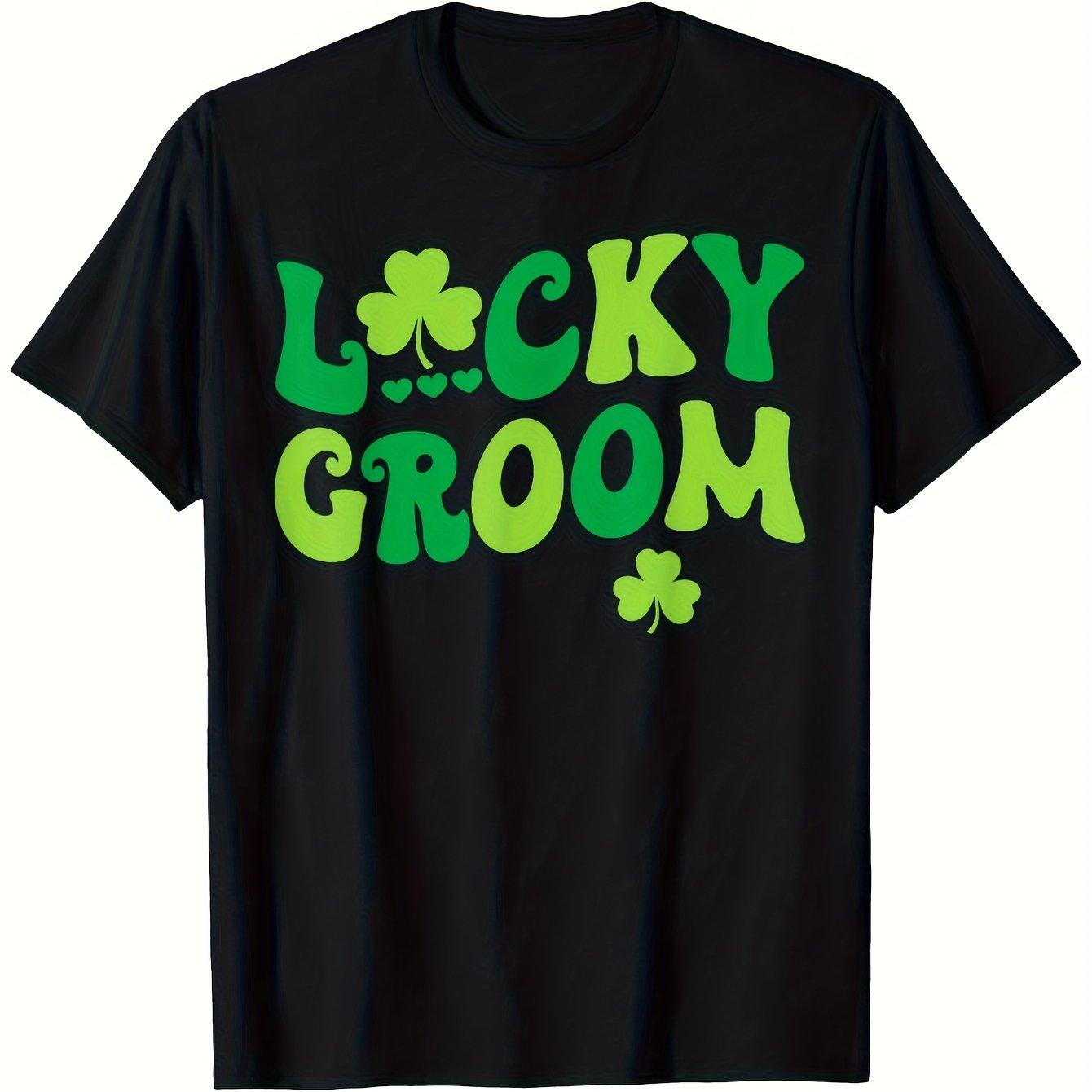 

Lucky Groom St Patrick Day Graphic Tee Men s Casual Short Sleeve Crew Neck Cotton T-Shirt 4XL