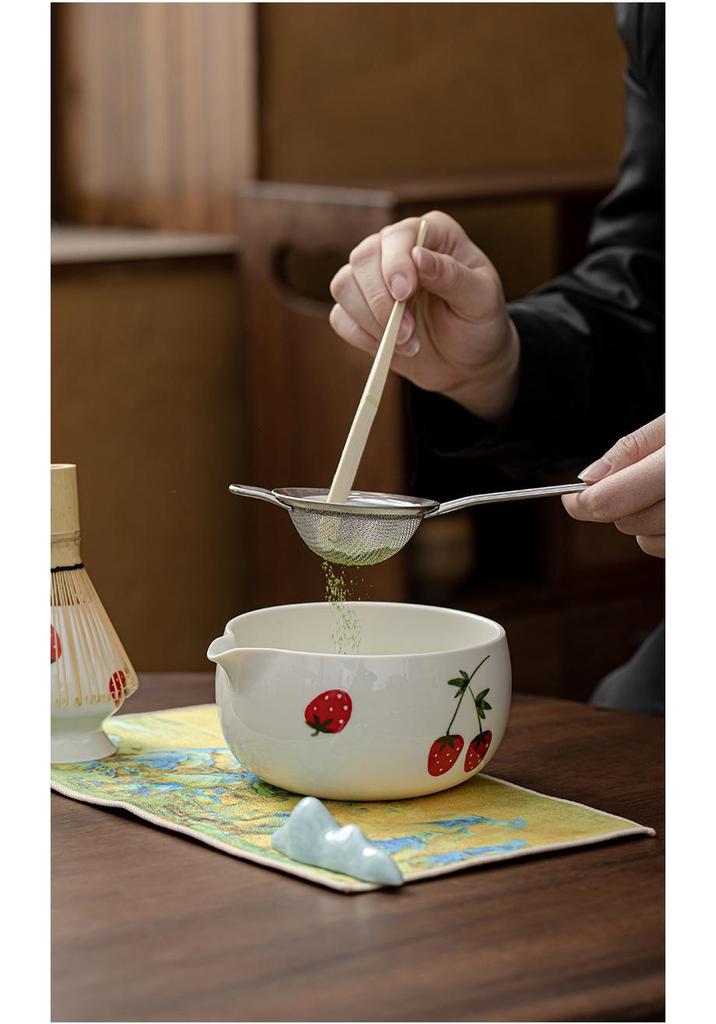 Hand-Painted Matcha Tea Ceremony Set: Whisk, Stirrer, Hyakuhon-date Chasen, and Souvenir Brush