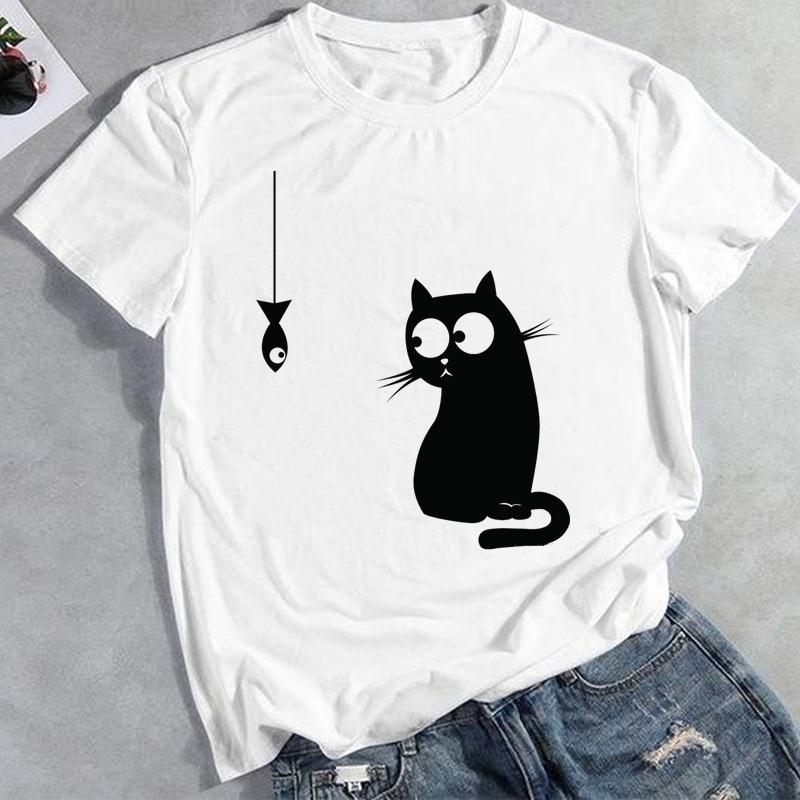 European sizes Lady Female Print Tee Summer Fashion 3D Cat Lovely Trend Graphic T-shirt Clothing Casual  Women Top Tshirt Short Sleeve