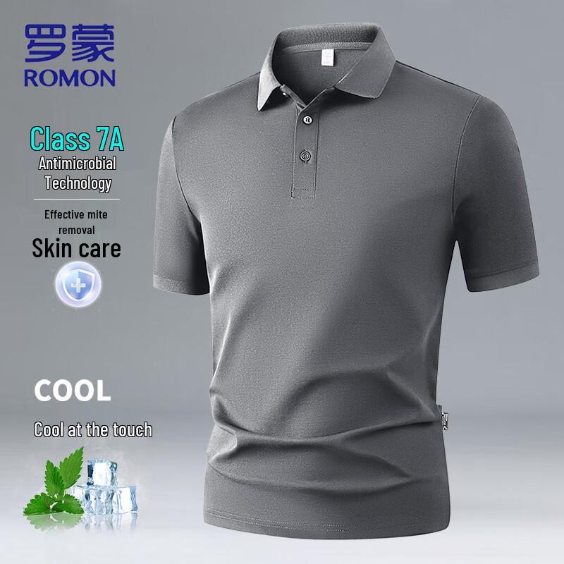 

ROMON Men s Summer Ice Silk Quick-Dry Polo T-Shirt 4XL