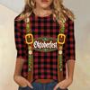 Damen Casual Oberteil mit Dreiviertelärm, Oktoberfest-Print, Rundhalsausschnitt, Leicht, Bequeme Passform für Saisonale Veranstaltungen und den Alltag