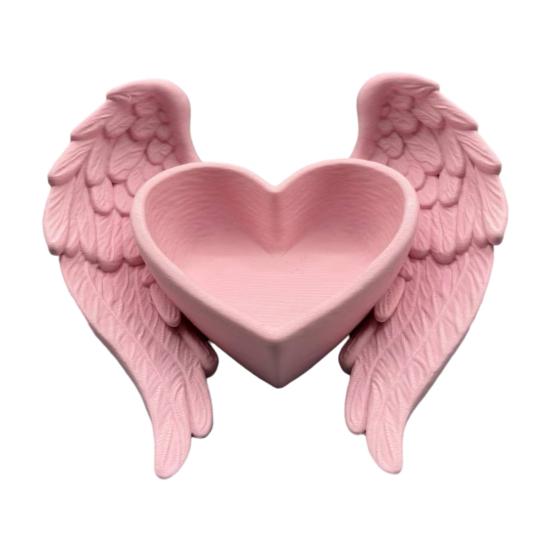 

3D Printed Heart Storage Box Angel Wing Jewelry Holder Trinkets Keys Dish Container Organizer Tray Home Office Desktop Decoration Ornament рожевий