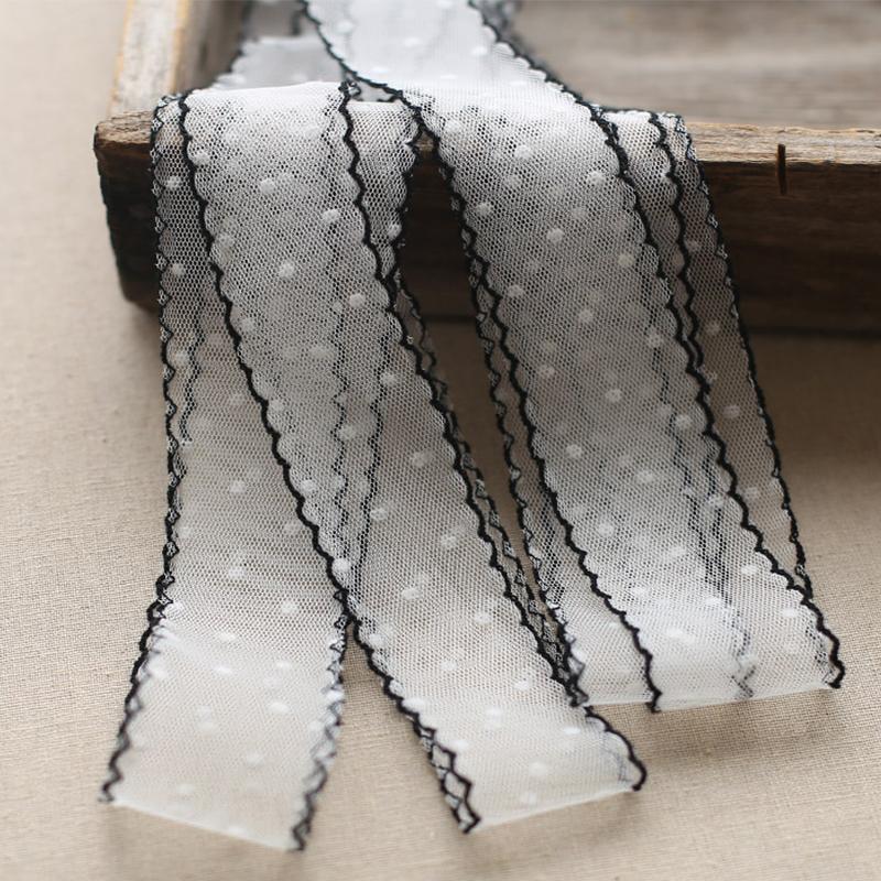 

5Yards 55mm Lace Trim Black/White Retro Dots Mesh Ribbon for DIY Bows Bouquets Gift Wrapping Sewing Bridal Veil Accessories 55mm-5yards чорний білий колір