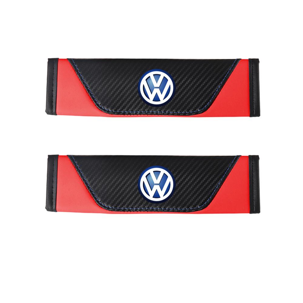 T281/2PCS Color Blocked Leather Car Seat Belt Shoulder Pad Protection Accessories Valve Cap For Volkswagen Golf Passat MK4 Jetta B6