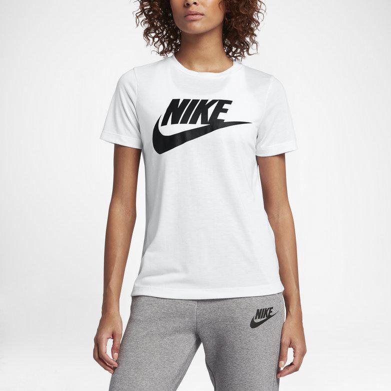 Nike Logo Print Lässiges Sport Atmungsaktives T-Shirt Damen Tops Weiß 829748-100