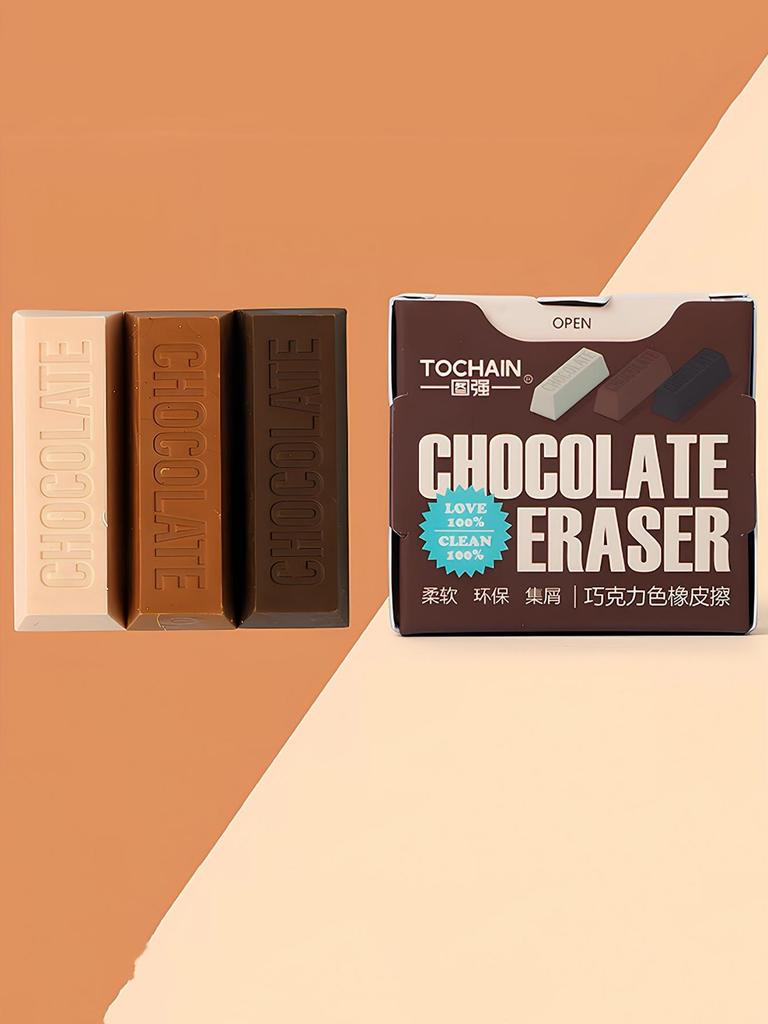 Mini Chocolate Stick Erasers 3pcs/pack Soft TPR Eraser Less Dust for Pencil Cleaning Stationery Office For Student