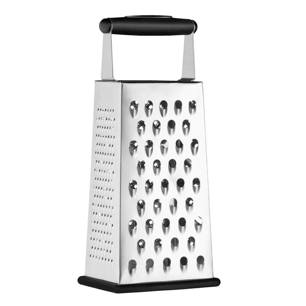 Non-Handled Box Grater Stainless Steel Kitchen Tool Fine Coarse Grating Slicing Dishwasher Safe Soft-Grip Non-Slip Base