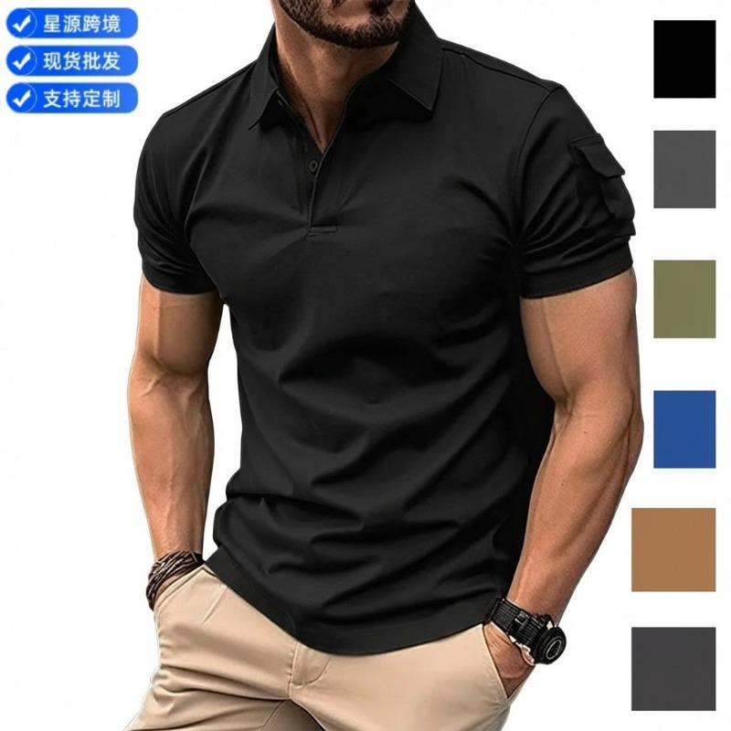 Mens Turn Down Collar Button Short Sleeve Solid Casual Sports Polo Shirt