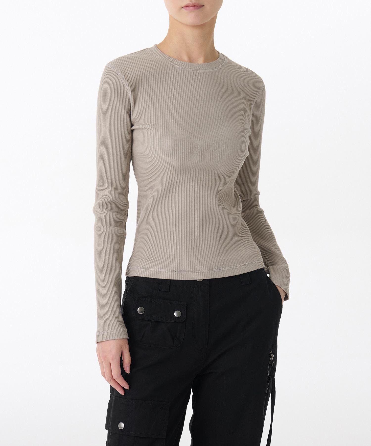 Musinsa Standard Woman Two-Tone Ribbed Slim Long Sleeve T-Shirt [Light Beige] Light Beige/L