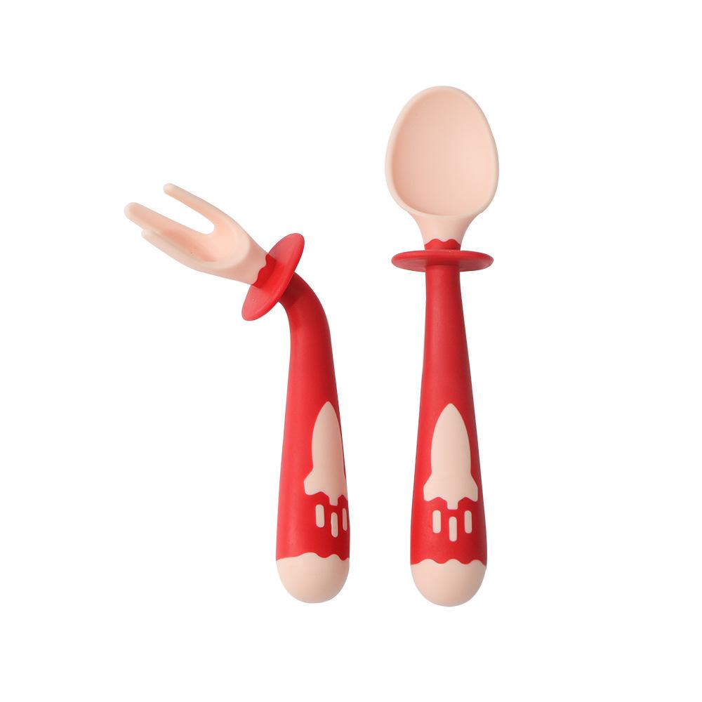 Cartoon Rocket-Shaped Baby Training Spoon & Fork Set
