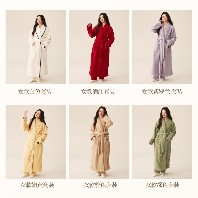 Nightgown Women'S Autumn And Winter Coral Fleece Men'S Bathrobe Couple Pajama Set Extended Yukata Thickened Winter