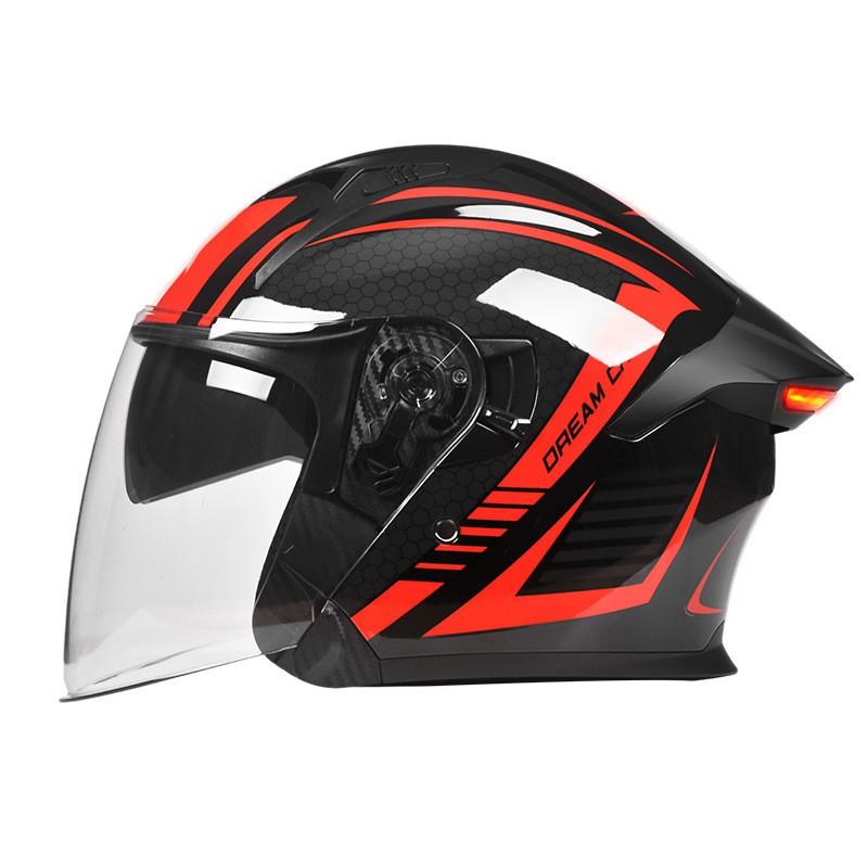 Smart LED Taillight Motorcycle Helmet 3/4 Open Face Men Women All Season ABS Full Protection