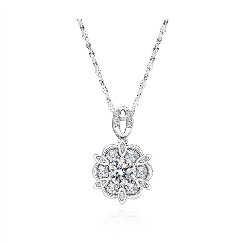Douyin Live White Gold Snowflake Pendant Necklace - Luxury Floral Design with Diamonds, Perfect Gift for Girlfriend