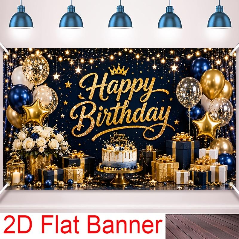 1Pcs Black Golden Neon Happy Birthday Cake Gifts Decoration Background Birthday Backdrop Decorations For Photo Studio Booth Party