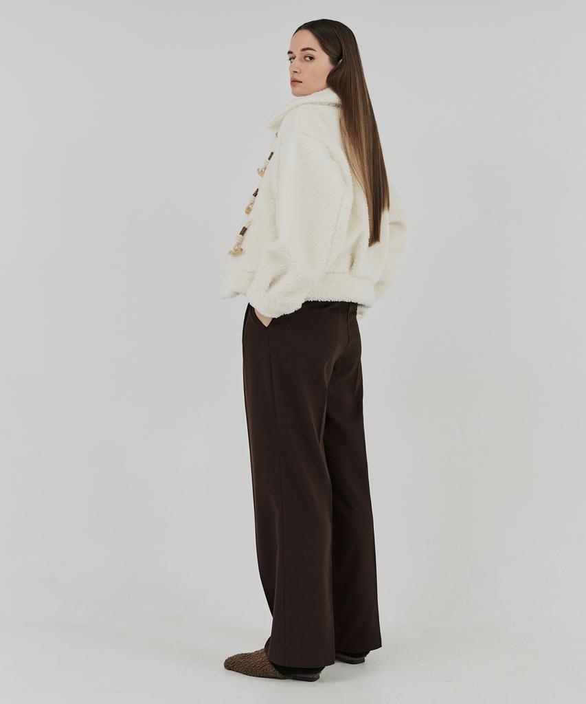 THEFRHT Double-Pleat Button Wide Wool Pants (Brown)