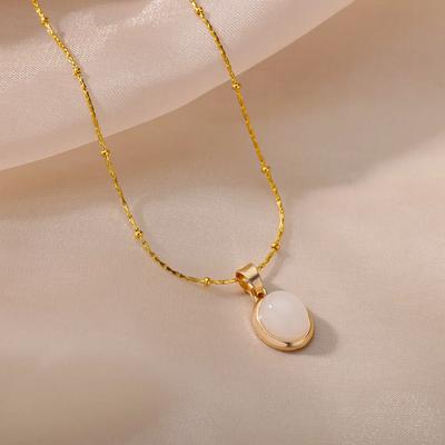 Dainty Gold Chain Oval Pendant Necklace For Women Elegant Minimalism For Office Necklace Gift