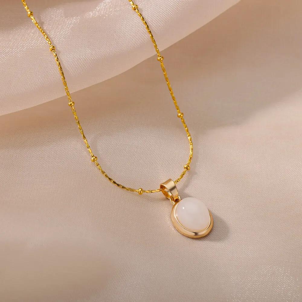 Dainty Gold Chain Oval Pendant Necklace For Women Elegant Minimalism For Office Necklace