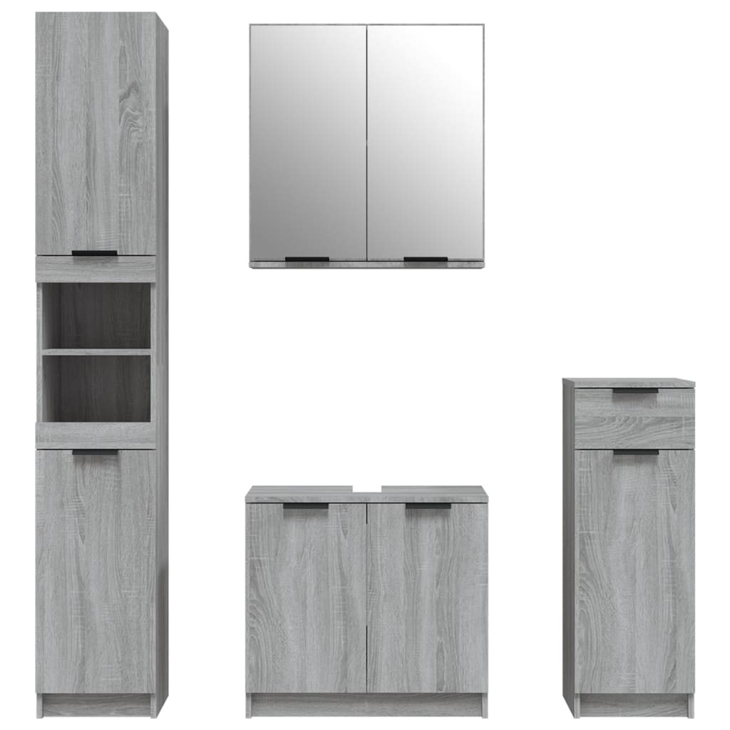 4 Piece Bathroom Furniture Set Grey Sonoma Particleboard