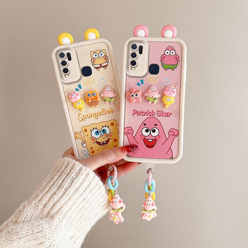 KEYSION Cute Ear 3D Cartoon Case for VIVO Y50 Y30 with Bracelet Soft Silicone Shockproof Phone Back Cover for VIVO Y30 Y50
