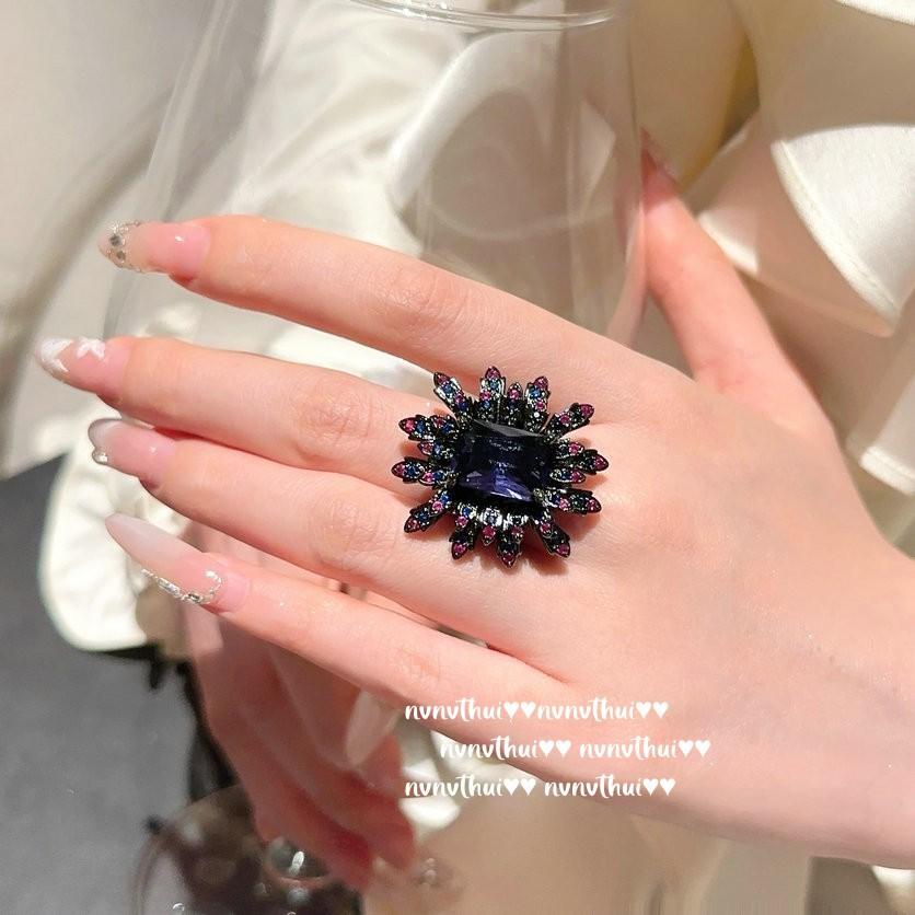 Spree Cornflower Gemstone Ring, Antique, 18K Gold Plated, Iris Purple Flower Large Carat Zircon Ring