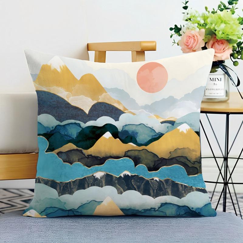 Simple Mountain Print Decorative Pillowcase Bedroom Living Room Square Cushion Pillowcase
