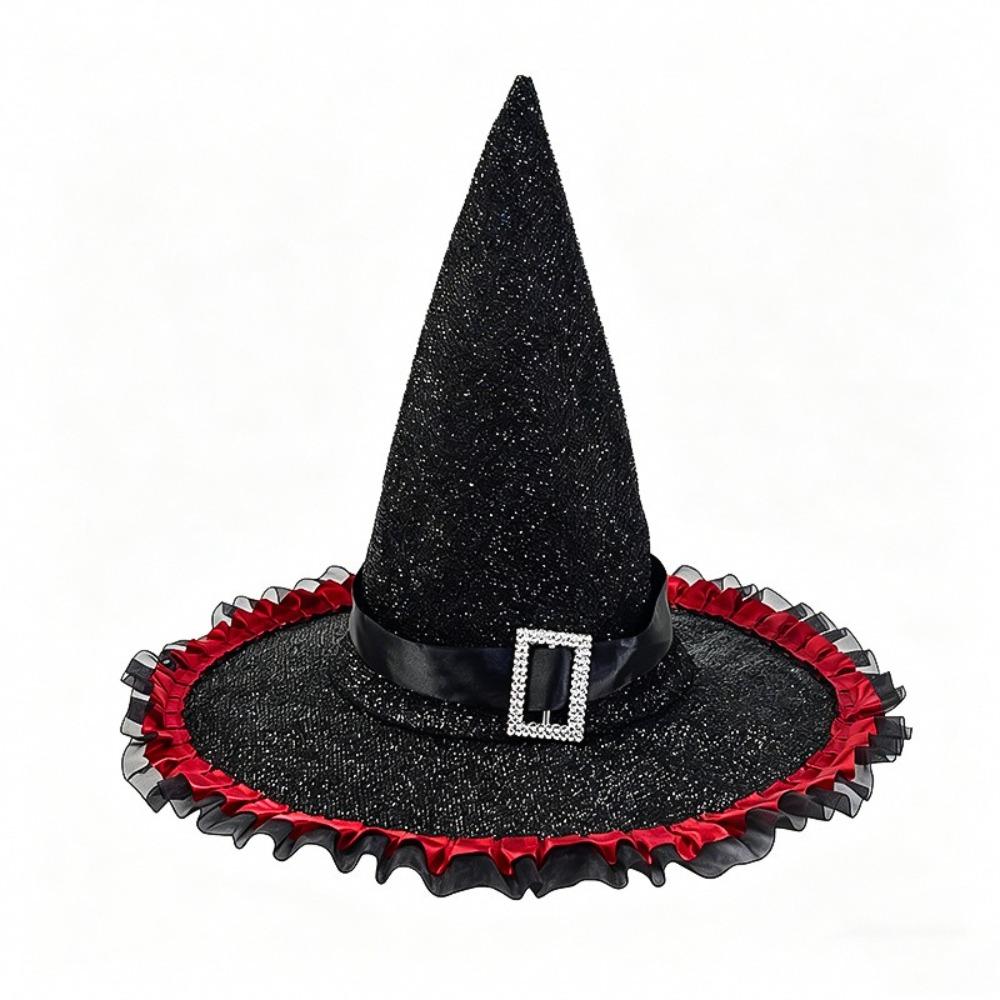 Gothic Spider Web Twisted Wizard Cap with Bat Glitter Pleated Wizard Hat Costume Accessory Style C
