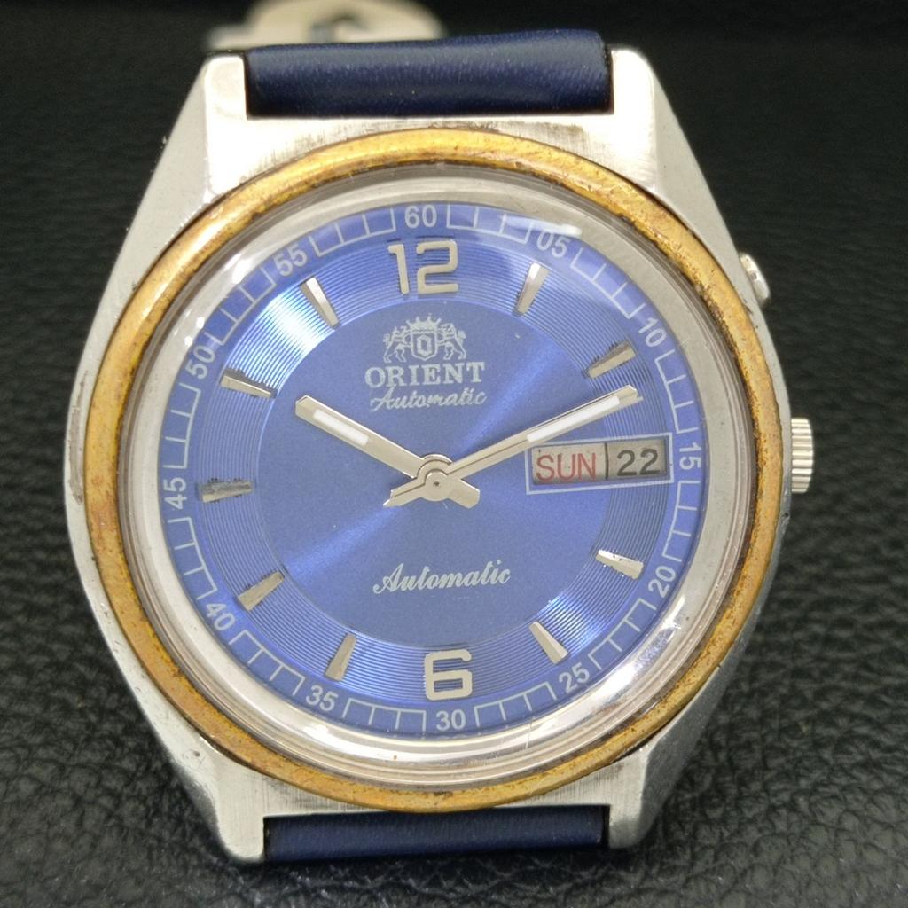 AUTOMATIC VINTAGE ORIENT 46941 JAPAN MENS BLUE COLOR DIAL WATCH a500727-5 R154-a500727
