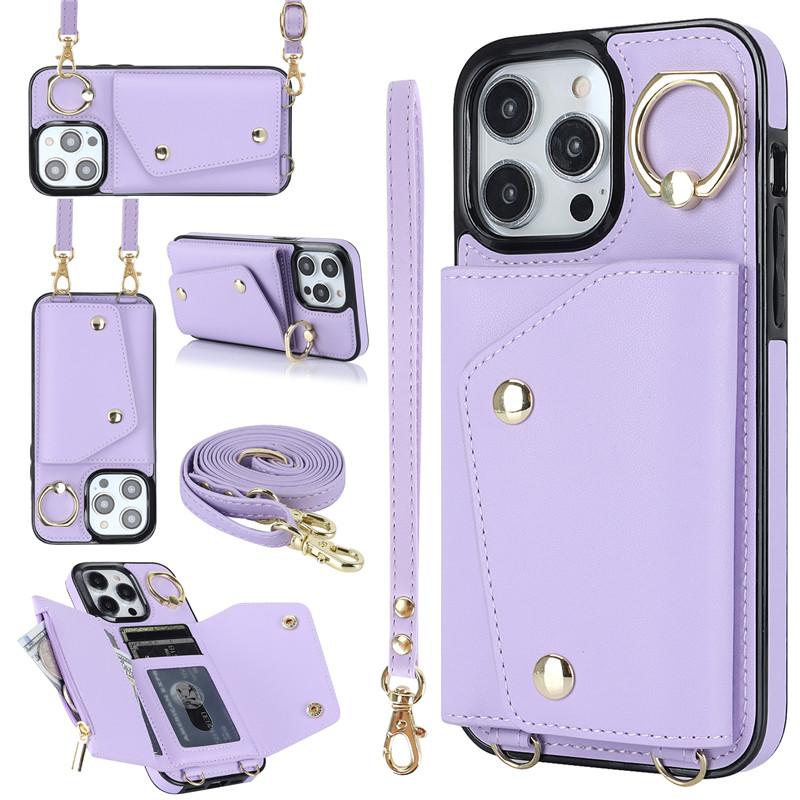 Lanyard Leather Wallet Card Phone Case for iPhone 15 14 Plus 13 12 11 for Samsung Galaxy S23 Ultra S22 Plus S21 FE A54 A14 Note 20 Crossbody FlipCover