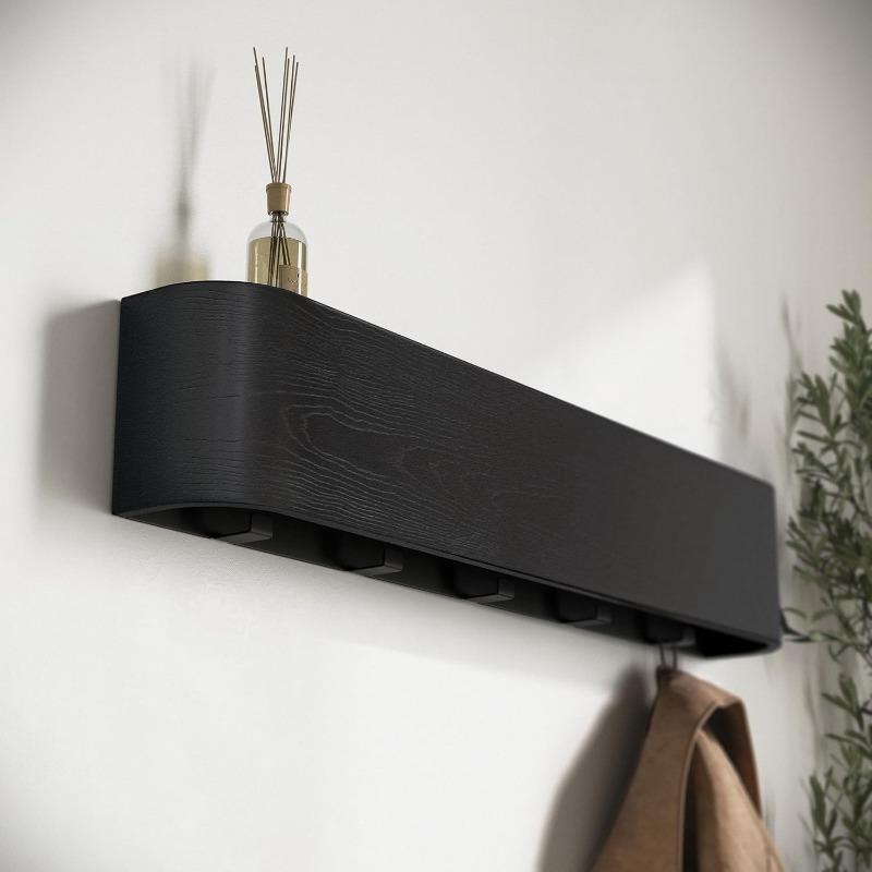 Wall Mounted Coat Rack, Modern Design Coat Rack with Hidden Wall Hooks - Solid Wood Veneer Panel Coat Hanger Walnut,1pc