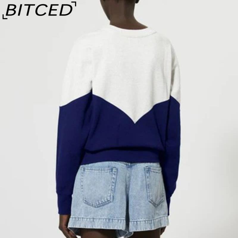 BITCED Women's Winter Colour-Blocked Fleece-Lined O-Neck Sweatshirt