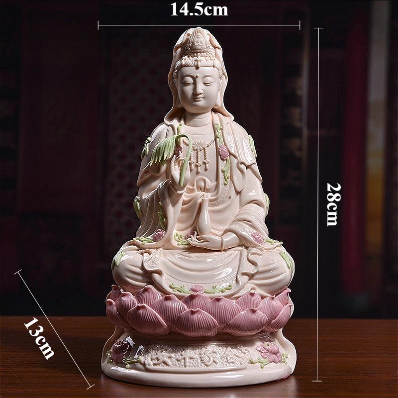 

1pc Ceramics Lotus Sitting Guanyin Buddha Statue Ornament Feng Shui Accessories Living Room Sacrificial Supplies Temple Ornament