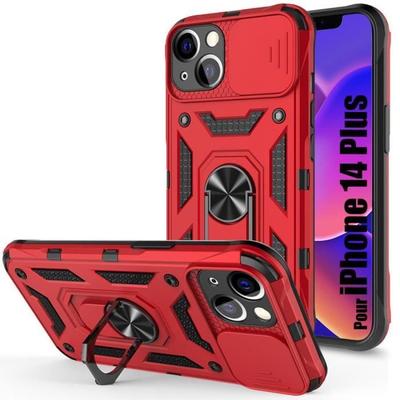 Case for iPhone 14 Plus - Red - Rigid - Shockproof - Rotating Stand - Lens Protection