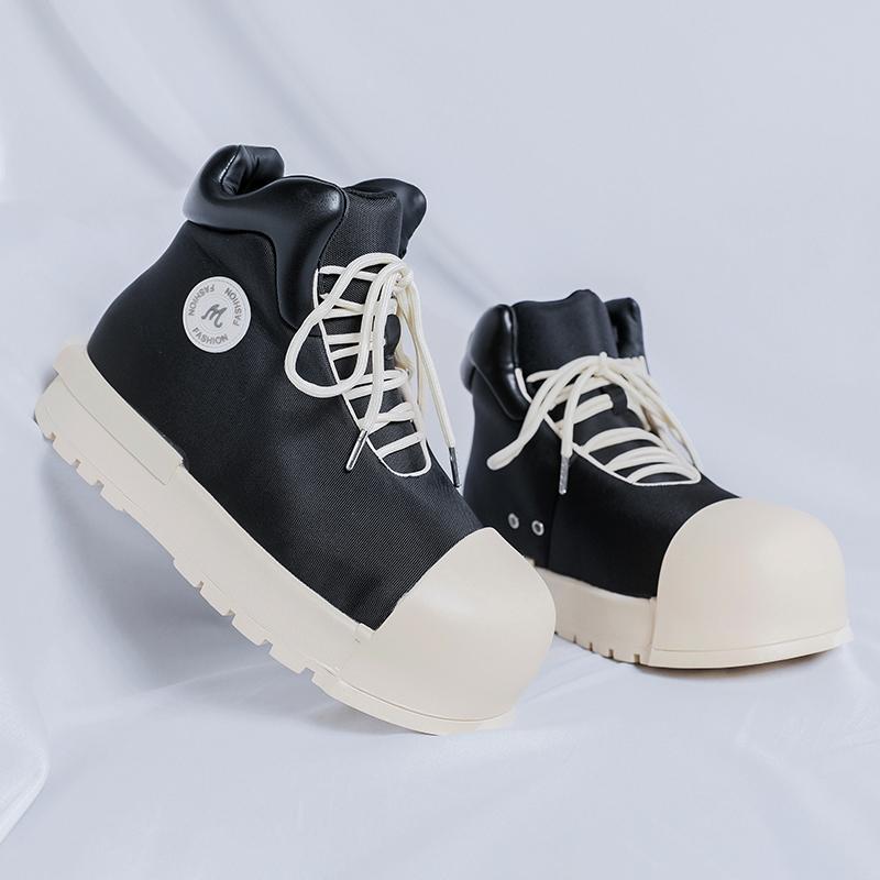 Fashion British Style Men Genuine Leather High Top Shoes Casual Slip-On Thick Bottom Shoes Outdoor Soft Bottom Round Toe Vulcanized Shoe