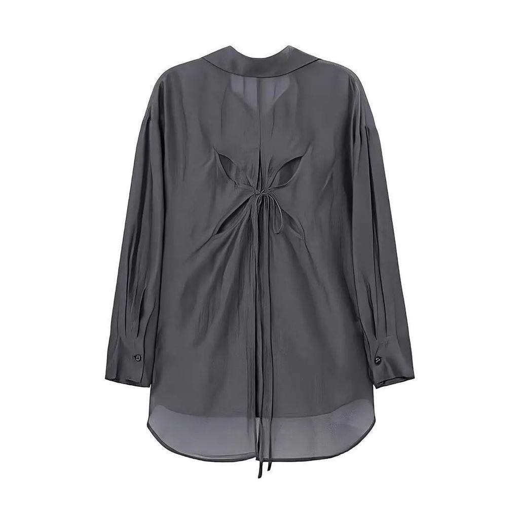 Korean Style Women's Long Sleeve Cutout Lace-Up Casual Shirt