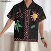 INCERUN S-XXXXXL Men Lapel Neck Short Sleeve Cartoon Print Casual Loose Shirts