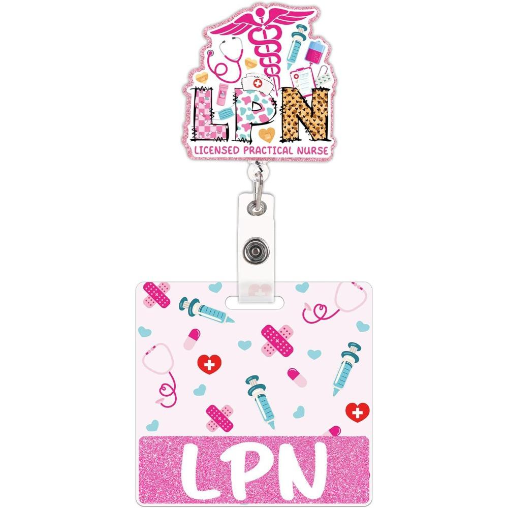 Pink Glitter Nurse Badge Reel 60 Rotating Name Cards Holders Retractable ID Holder  Resident Nurses