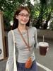 New Korean Style Grey Fleece Long Sleeve T-shirt for Women - Waist-Cinching, Slimming, Autumn/Winter Collection.