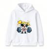 Kids Boys Girls Pullover Hoodie, Cute Bubbles Powerpuff Weight Lifting Cartoon Print Casual Soft Hooded Sweatshirt for Children Daily Wear