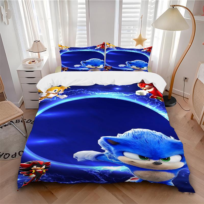 3pcs Sonic the Hedgehog & Friends Home Decor Bedding Set-Universal Three-Piece Suit for Bedroom, Guest Room, Living Room, Hotel-Perfect Gift