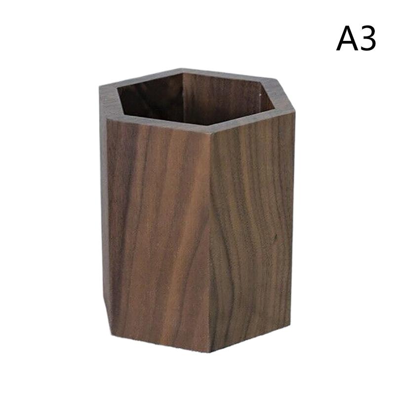 Walnut Geometric Lines Desktop Storage Pen Holders Large Capacity Pen Holder Box Nordic Style Business Pencil Organizer