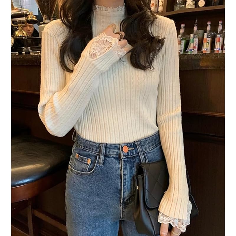 [TASOGARA] knit tops ladies inner sweater spring autumn winter high neck cashmere touch Convenient to layer Easy to mix and match Dress slimmer Plain