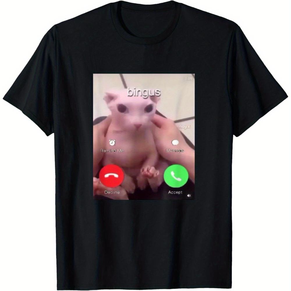 Graphic Sphinx Bingus Is Calling Black TShirt Soft and Breathable Casual Summer Spring TShirt Playful Design Meme Tee Shirt S